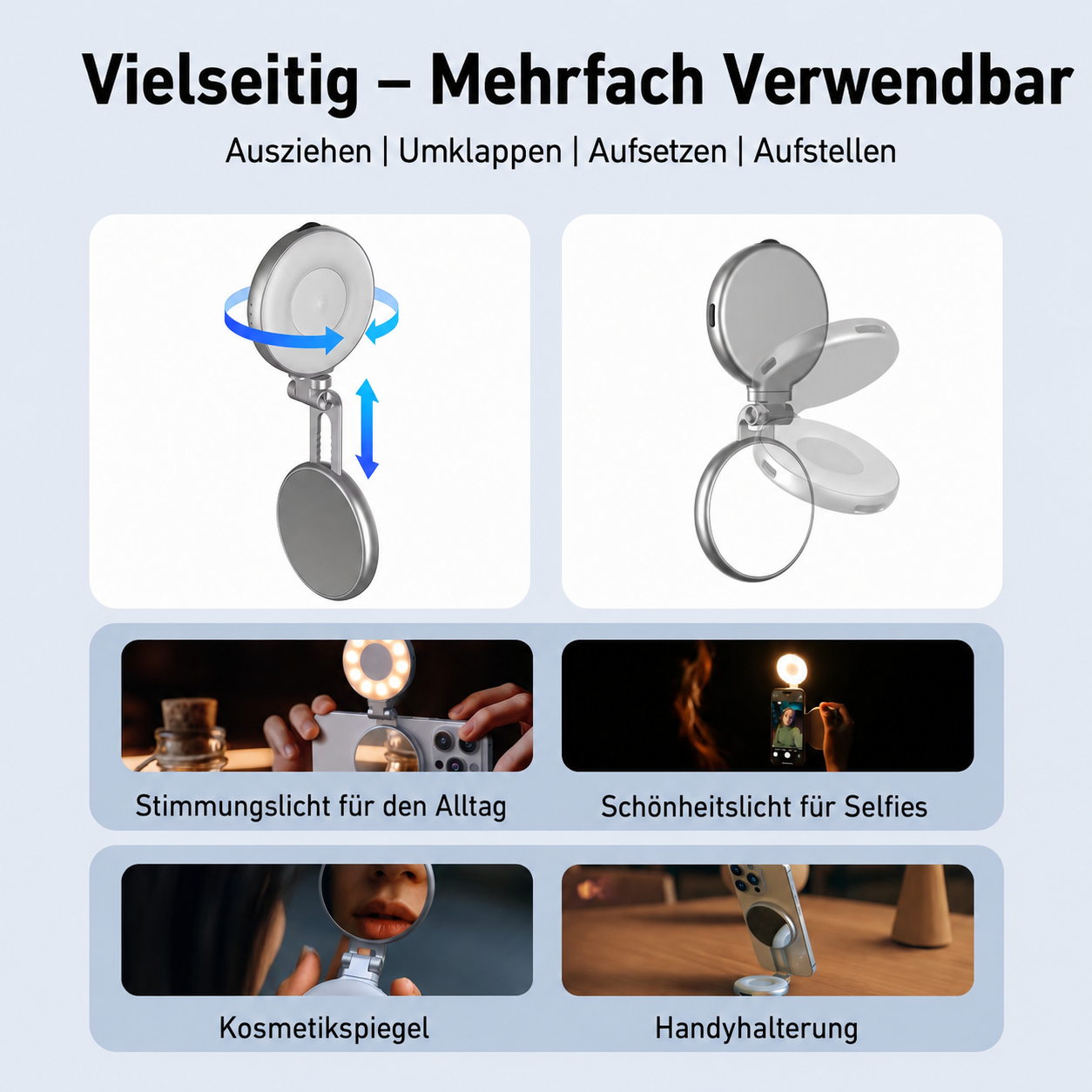 GripShot Pro™ – Magnetischer Kamera Griff mit Selfie Licht