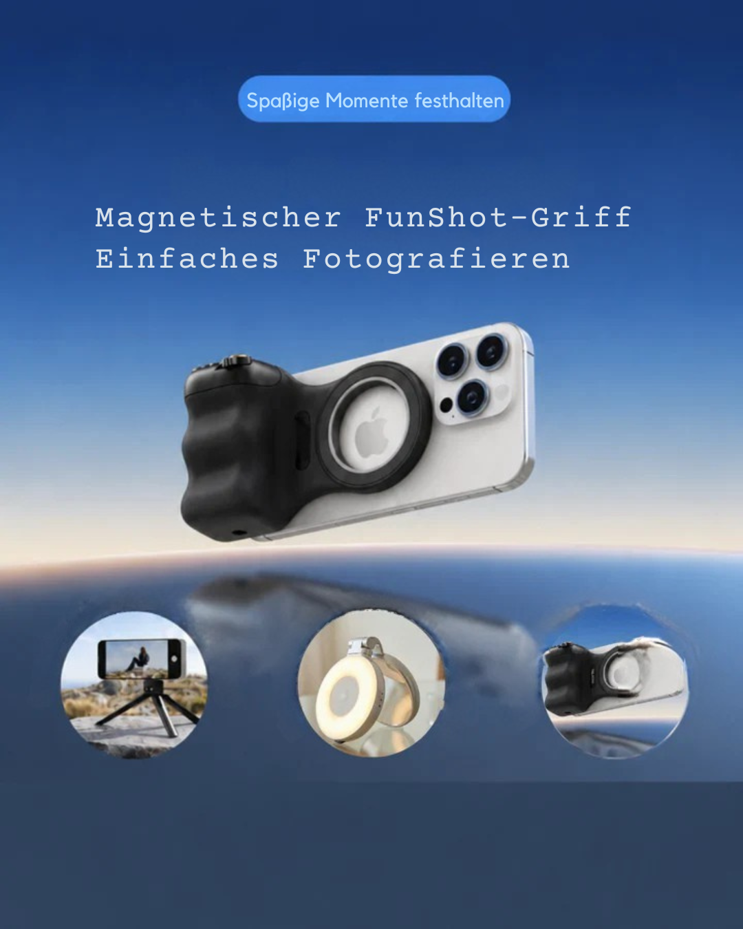 GripShot Pro™ – Magnetischer Kamera Griff mit Selfie Licht