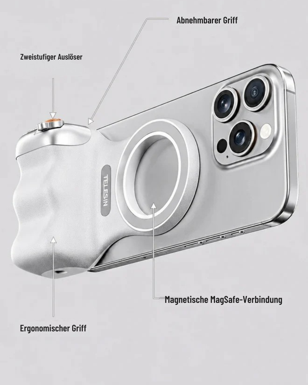 GripShot Pro™ – Magnetischer Kamera Griff mit Selfie Licht