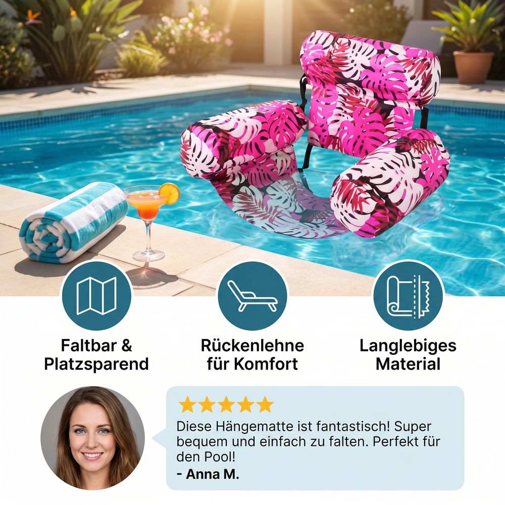 AquaRelax™ - Aufblasbare Pool-Hängematte mit Rückenlehne