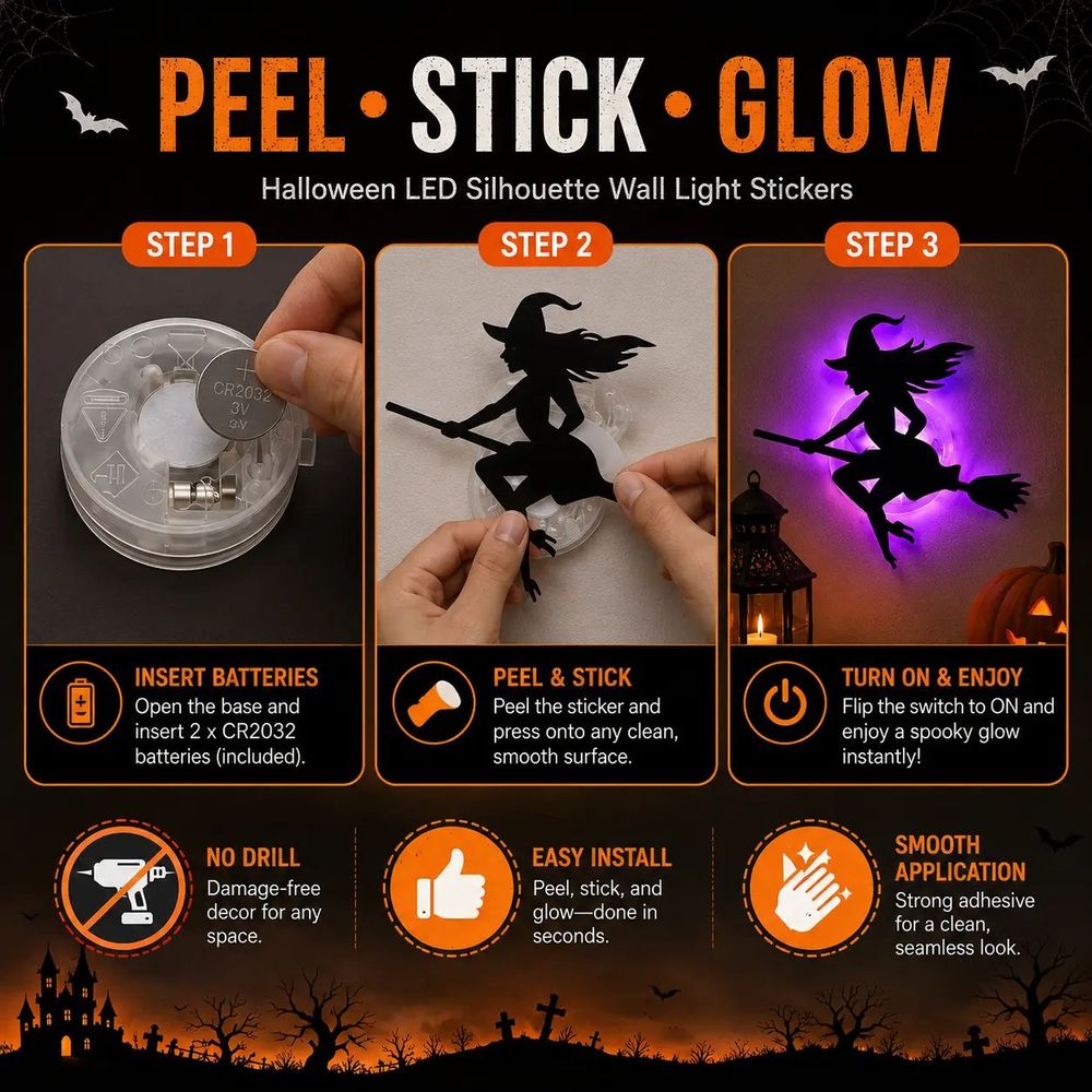 GeisterGlanz™ - Leuchtende Halloween-Silhouetten-Wandsticker