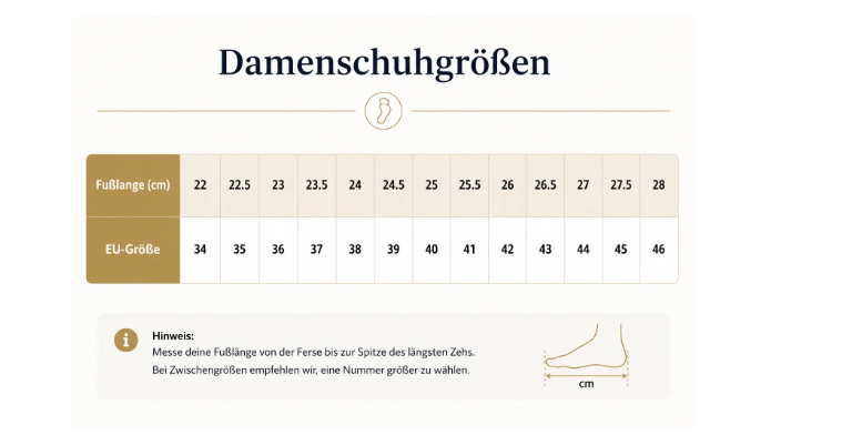 Damenschuhgrößen – Fußlänge in cm zu EU-Größe